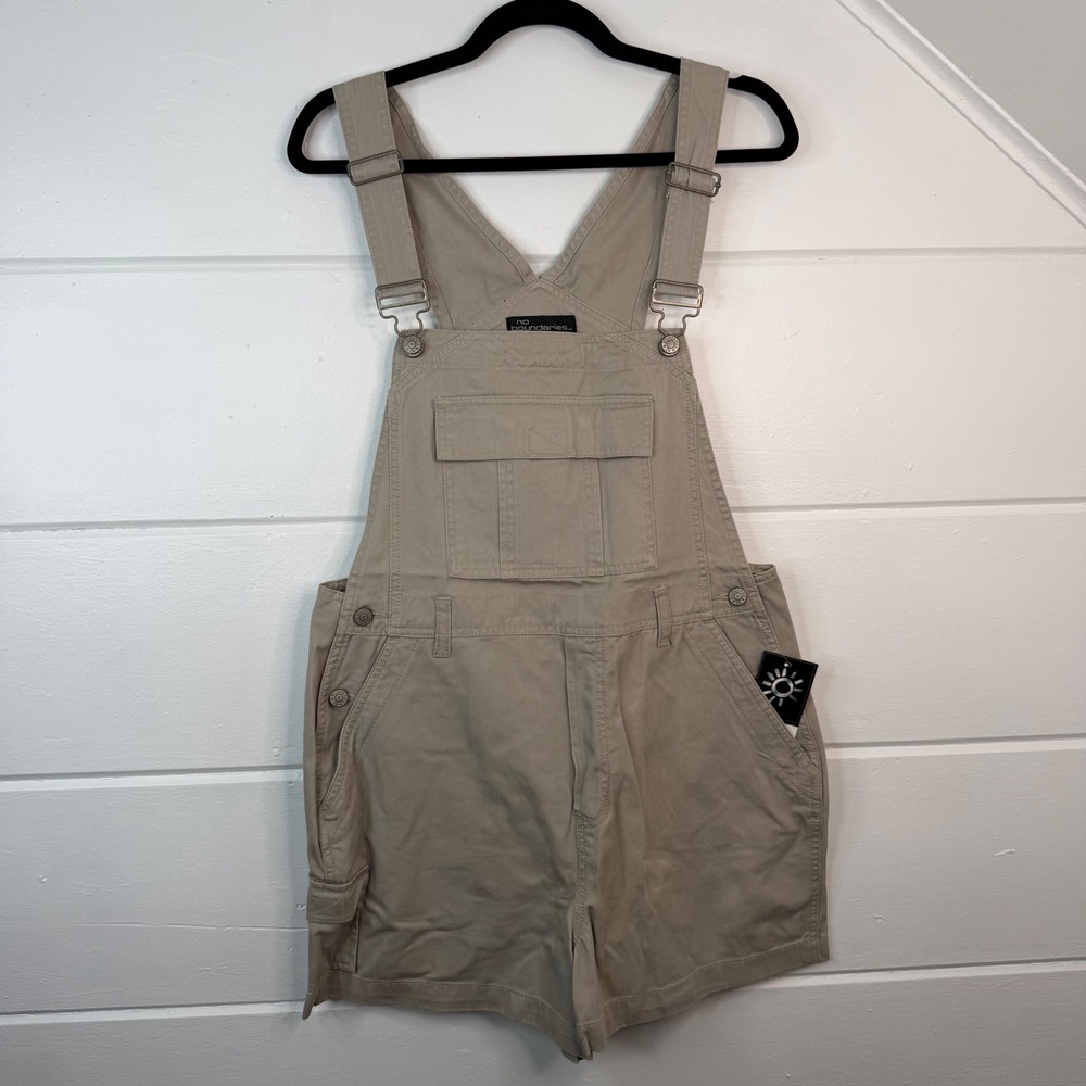 Vintage Overalls Y2K Khaki Shortalls Large Juniors No Boundaries 100% Cotton